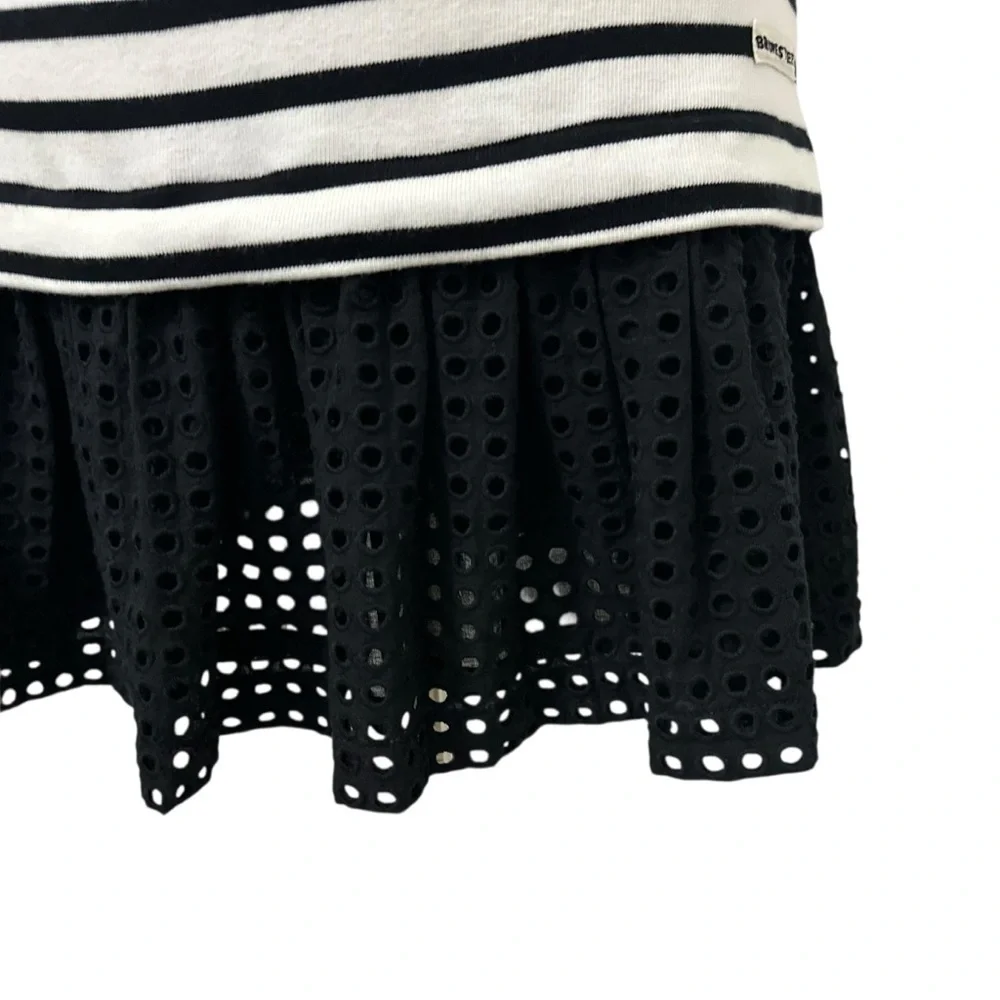 KATE SPADE Broome Street Womens Eyelet Stripe Dress Sz XS Black White Boat Neck